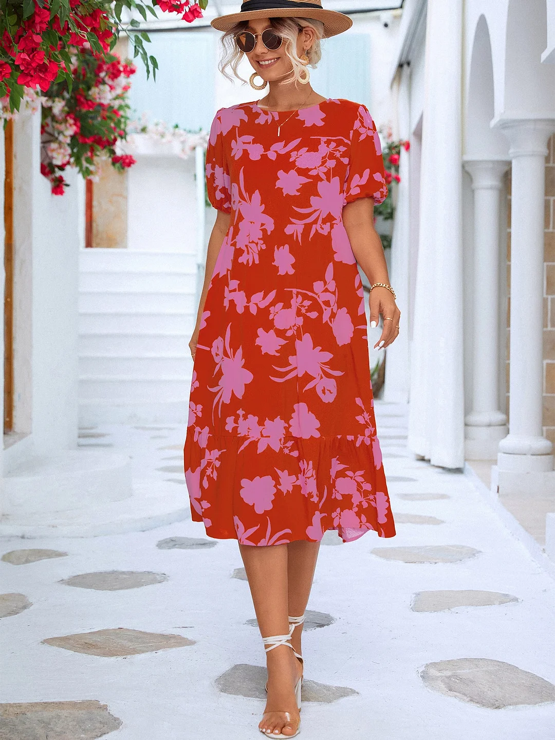 Uveng Classic Versatile Puff Sleeve Printed Dresses