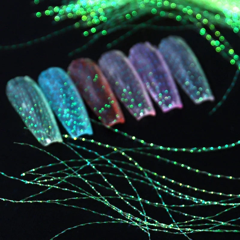 Fashion Fluorescent Nail Sticker Thread Laser Glitter Mesh Net Line Tape Holographic Manicure 3D Silk Foils Nail Art Decorations-Nail Inspo