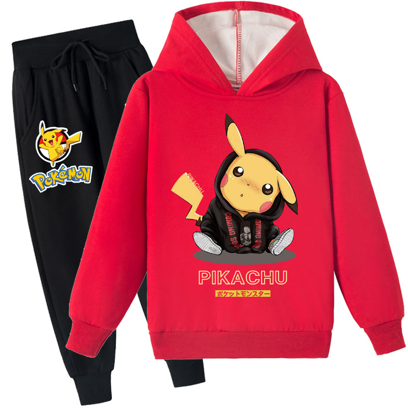 Mayoulove Pikachu Kids Plus Fleece Hoodie and Trousers Set - Adorable and Warm Clothing for Pikachu Fans - Perfect for Boys and Girls Aged 2-10.-Mayoulove