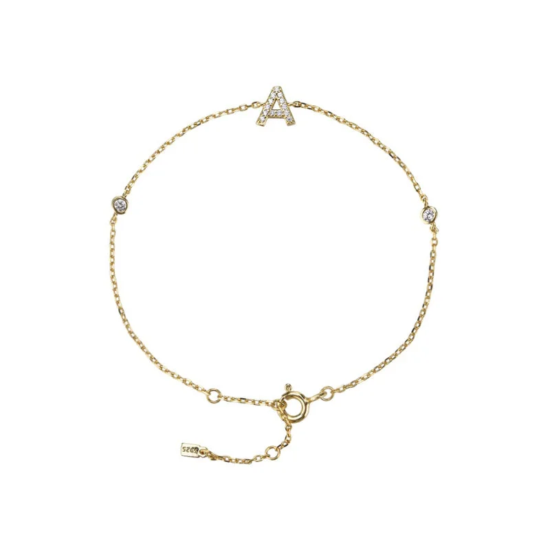 Minimalist Zircon Adorned A-Z Initial Charm Personalized Bracelets
