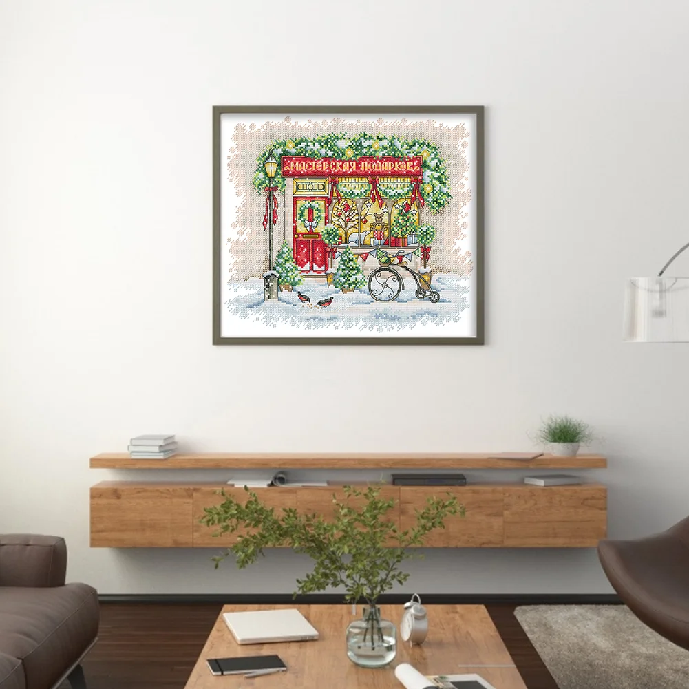DIY Stamped Cross Stitch 14CT Partial Embroidery 34*30cm - Christmas Window