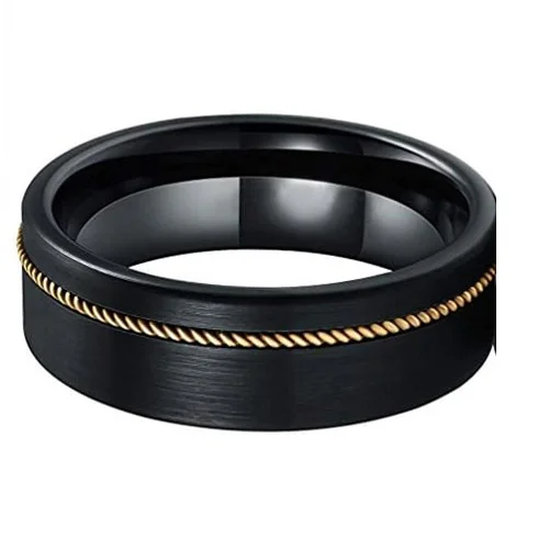 8MM Women's Or Men's Tungsten Carbide Wedding Rings Black Matte Finish with Bronze Wire Inlay
