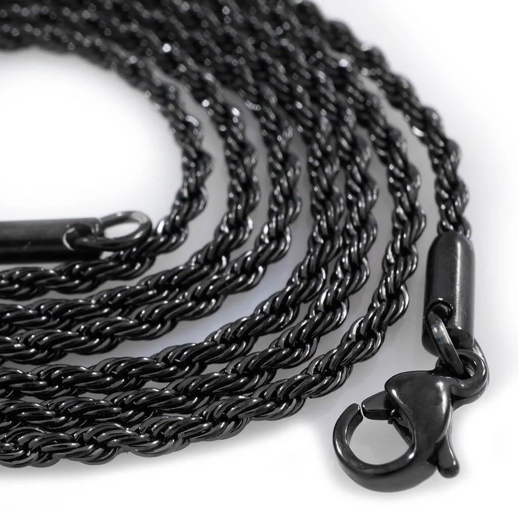 3/6/9MM Black Rope Chain Men Necklace-VESSFUL