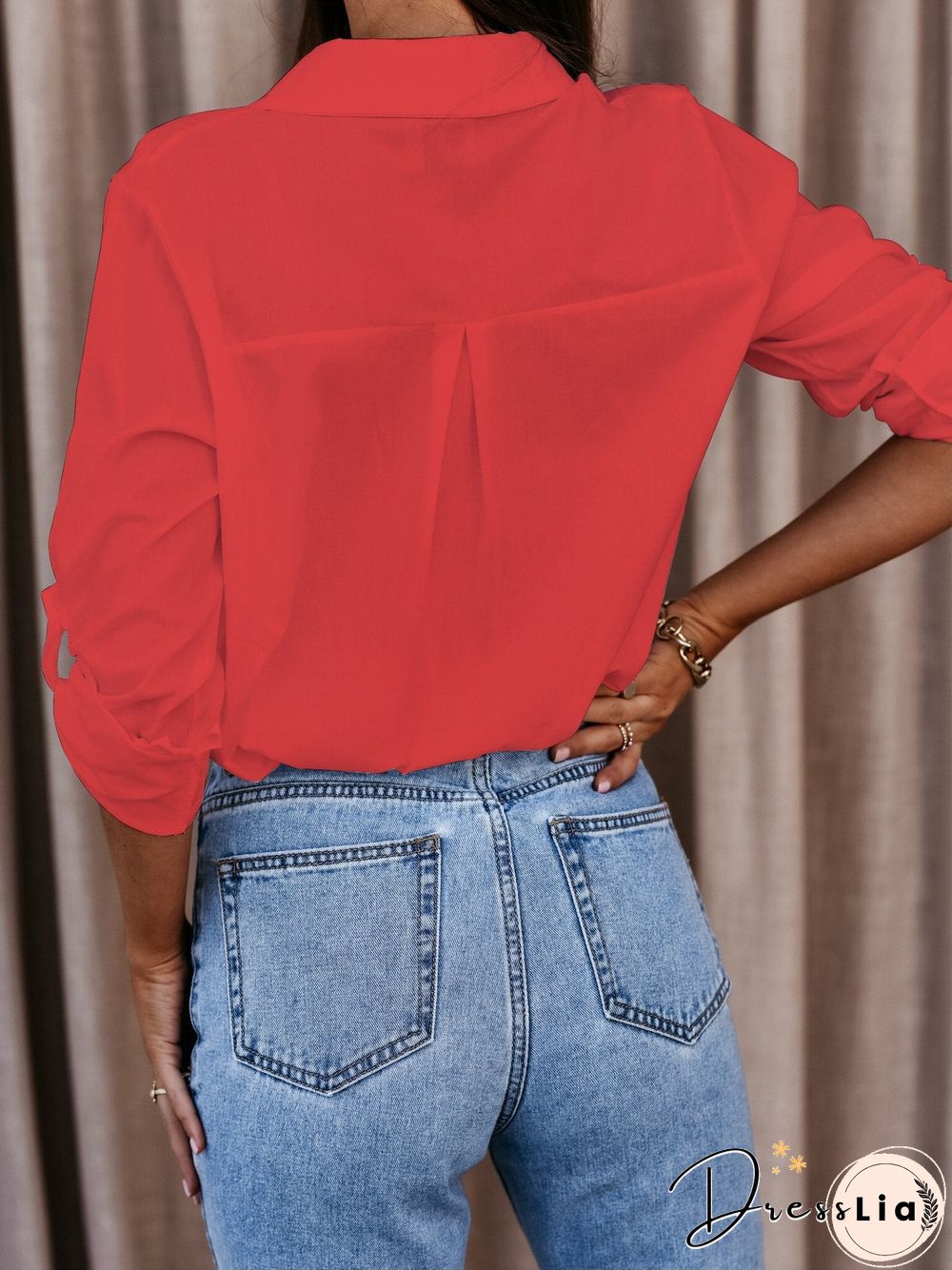 Women's Blouses Simple Long Sleeve V-Neck Button Blouses