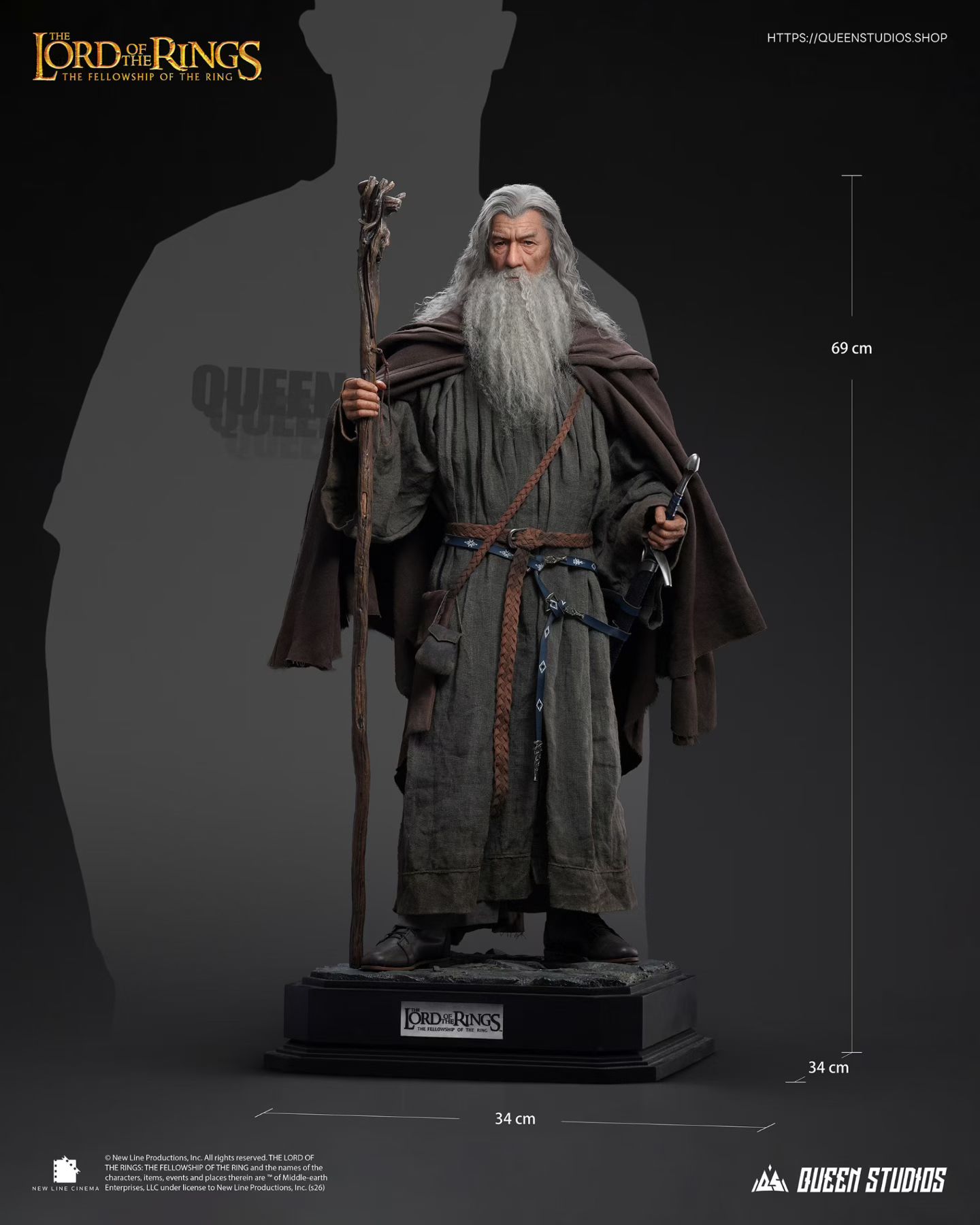 Queen Studios - The Lord of the Rings: The Fellowship of the Ring - Gandalf 1/3 Scale Statue (Licensed)-