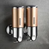 Stainless Steel Pull Rod Three-Head Soap Dispenser Wall-Mounted Manual Press Shower Gel Suitable For Bathroom Toilet Hotel