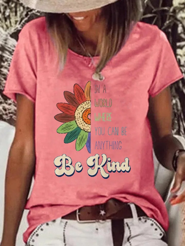 Short Sleeve Loose Be Kind Letter Printed T-shirt