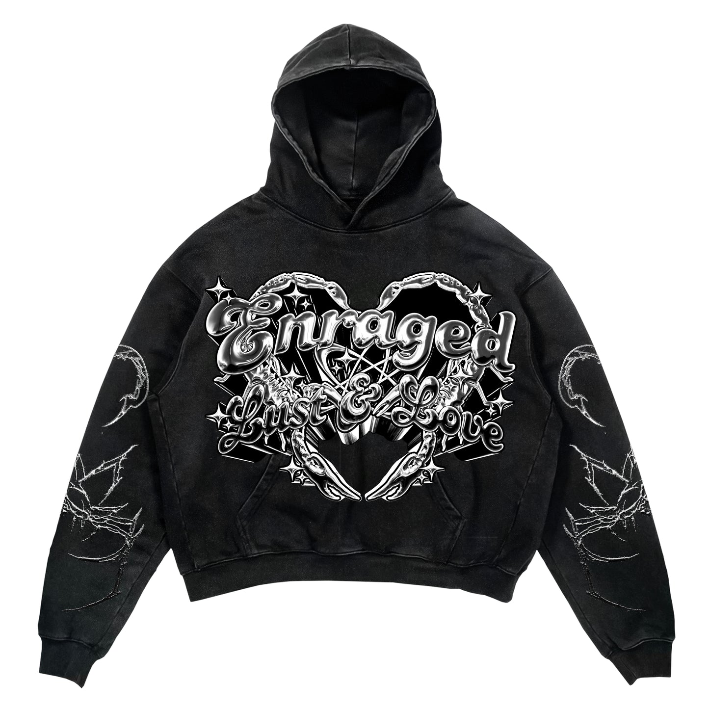 Relaxed Vintage Enraged Heart "Lust & Love" Graphic Casual Street Washed Hoodie