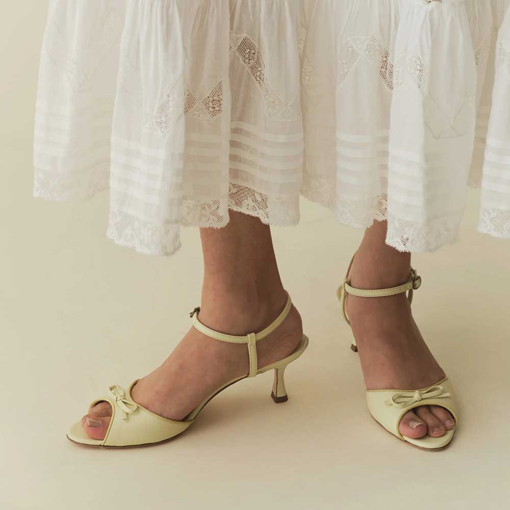 Light Yellow Vegan Leather Peep Toe Ankle Strap Kitten Heel Sandals  Nicepairs