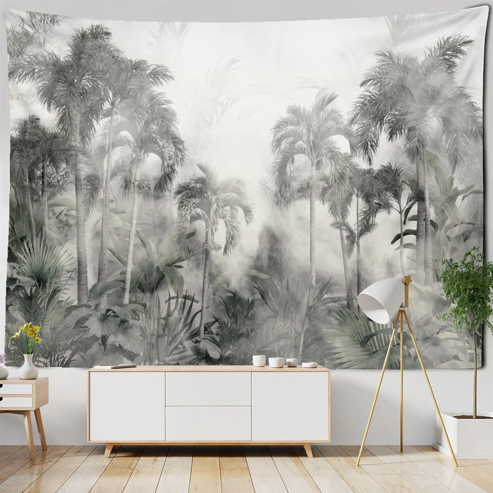 Tropical Botanical Garden Tapestry Wall Hanging Bohemian Style Natural Scenery Palm Tree Wall Art Aesthetic Decor