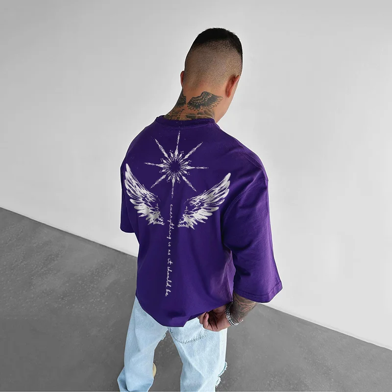 Sun Wing Letter Printed T-shirt