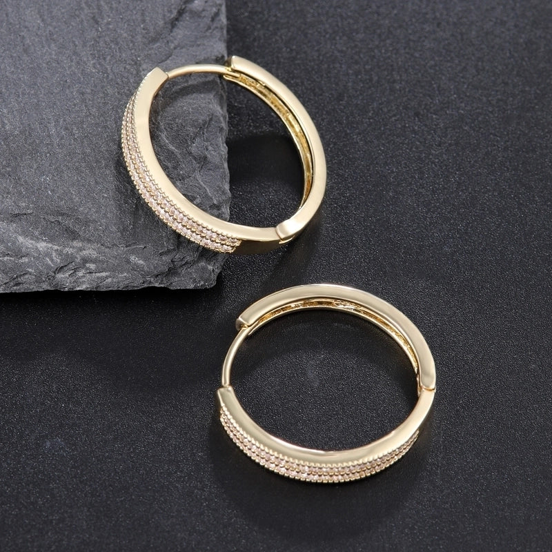 1 Pair Classic Style Round Plating Inlay Copper Zircon 18K Gold Plated Earrings