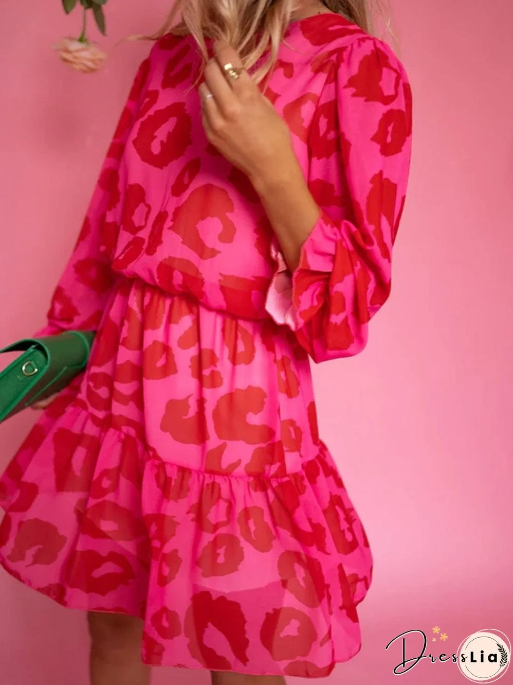 Wild Rose Leopard Print Flounce Sleeve Ruffle Mini Dress