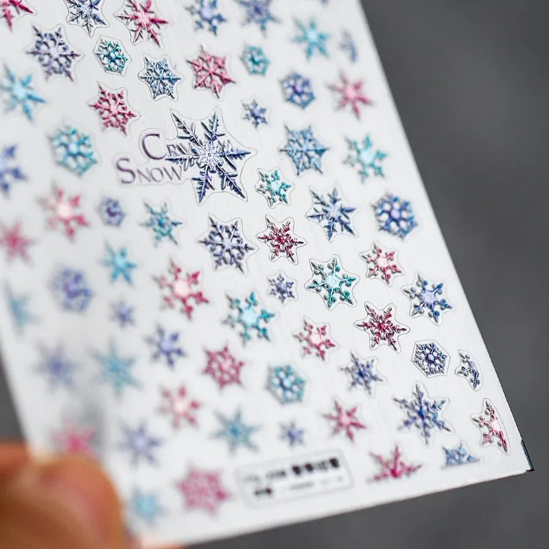 5D Nail Art Stickers Christmas SnowFlake Snowman Deer Tree Design Three-dimensional Frosted Thin Relief Nail Art Charms Decor-Nail Inspo