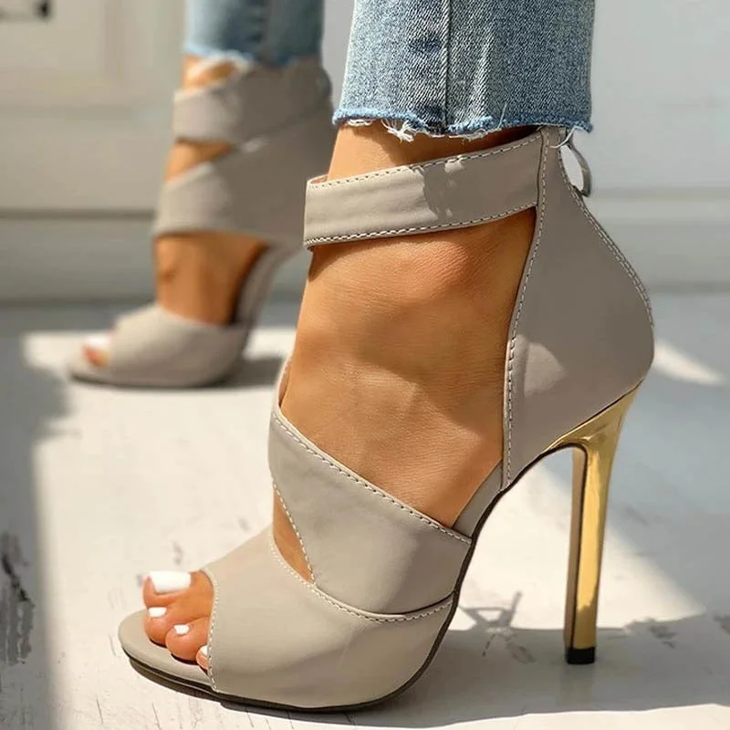 2020 Thin Heels Women Summer Thin High Heels Zipper Peep Toe Sandals Office Hollow Out Sandals Shoes Woman High Heels