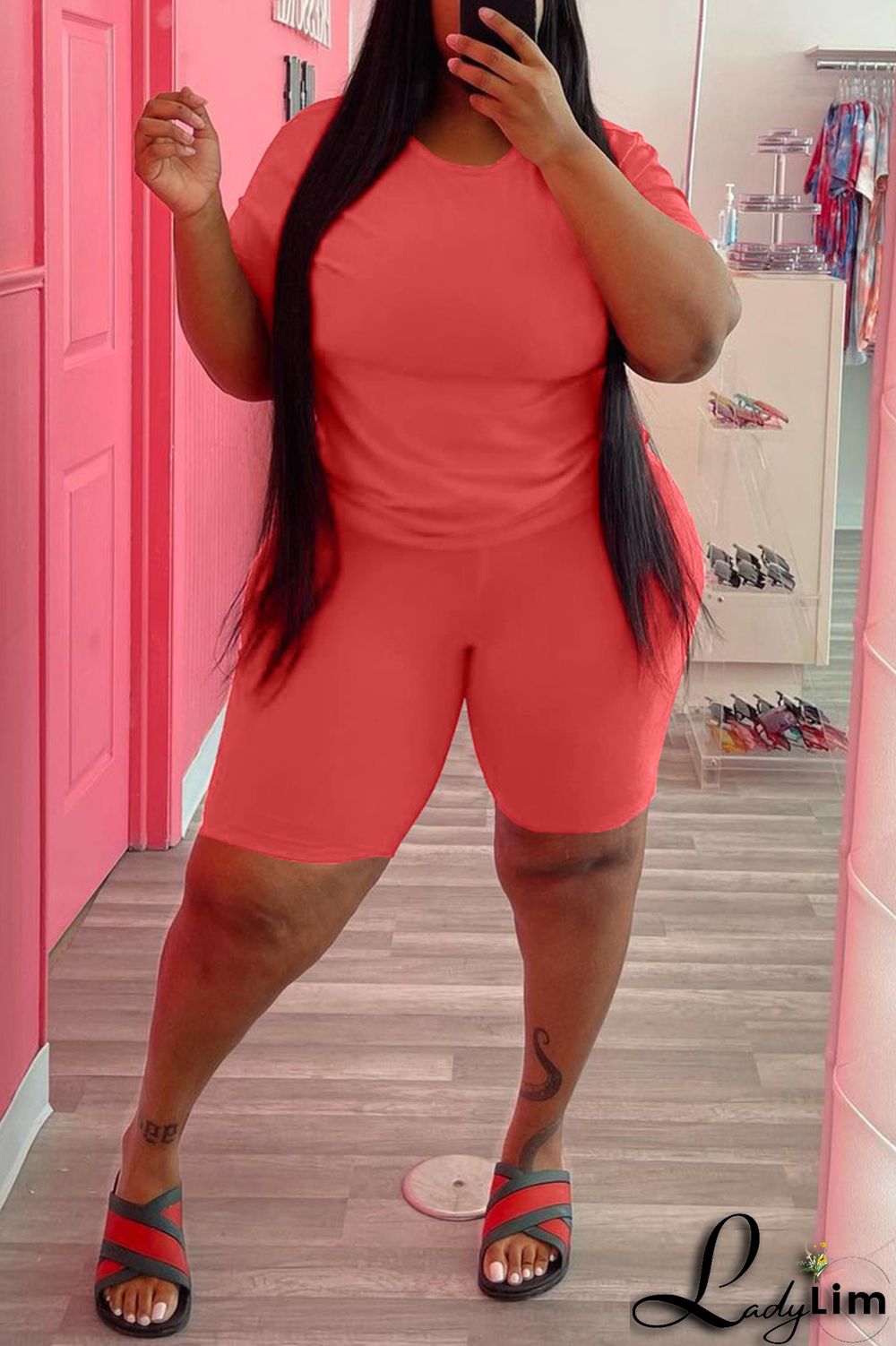 Black Fashion Casual Solid Basic O Neck Plus Size Two Pieces