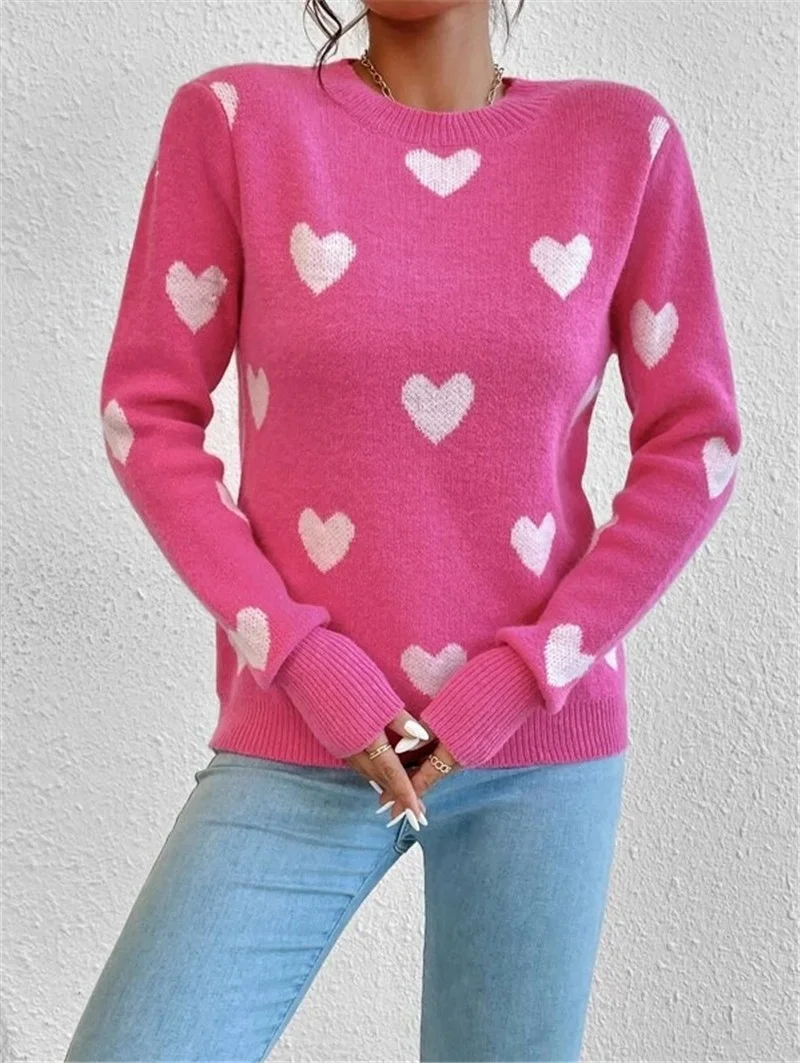 Athvotar Athvotar And Winter New Heart Pattern Loose Round Collar Knitting Jacket Sweater