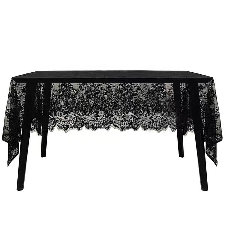 Vintage Flower Pattern Black Lace Tablecloth
