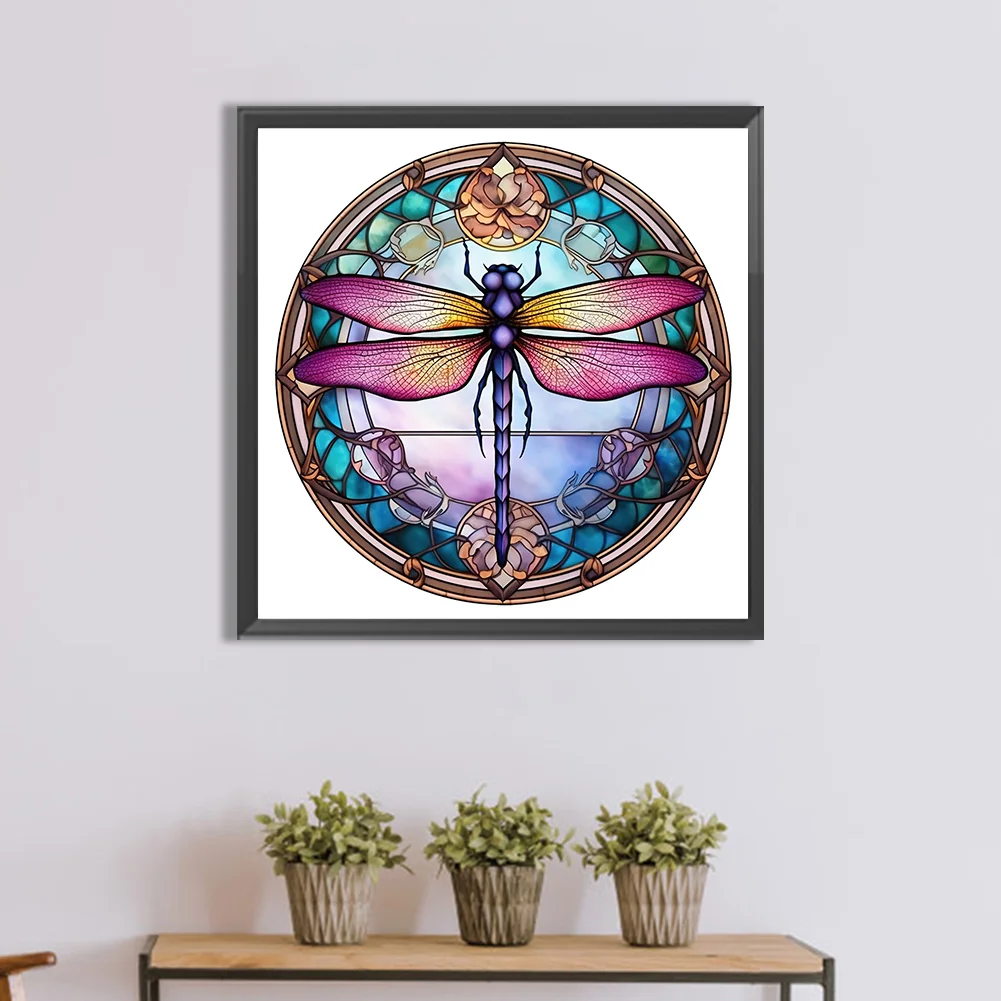 Diamond Painting - Full Round Drill - Stained Glass Dragonfly(30*30cm)