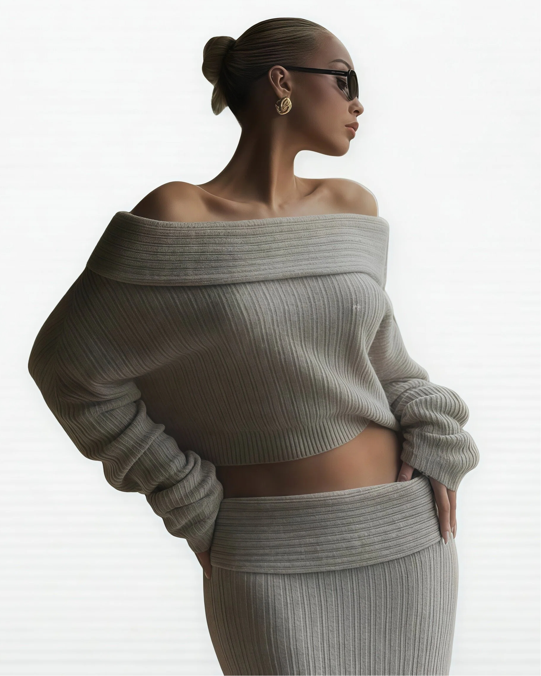 Off-Shoulder Knit Top & Maxi Skirt Set - HIGIANNA&reg;