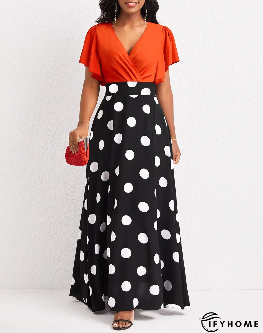 Fashionable Elegant Polka Dot Print V-neck Sexy Dress | IFYHOME