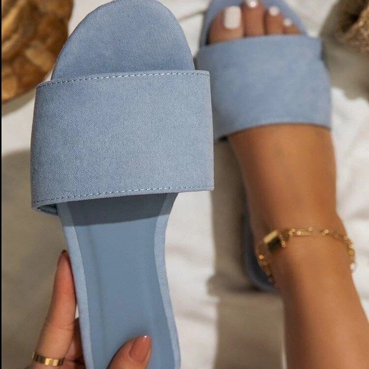 Simple Style Women Fashion Flat Slippers Shoes Summer New 2021 Woman Lady Open Toe Flip Flops Sandal Slippers Mules Slides Shoes