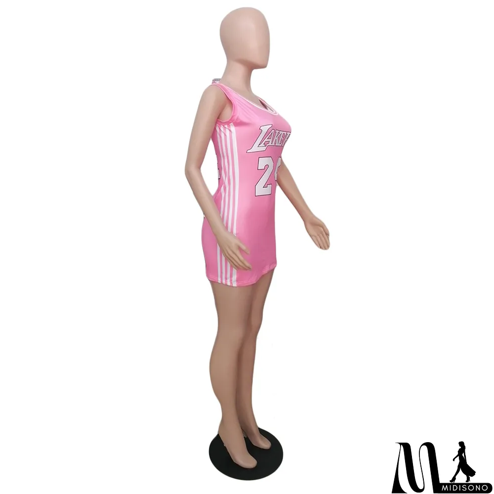 MidiSono - Casual Sports Printed Mini Jersey Dress
