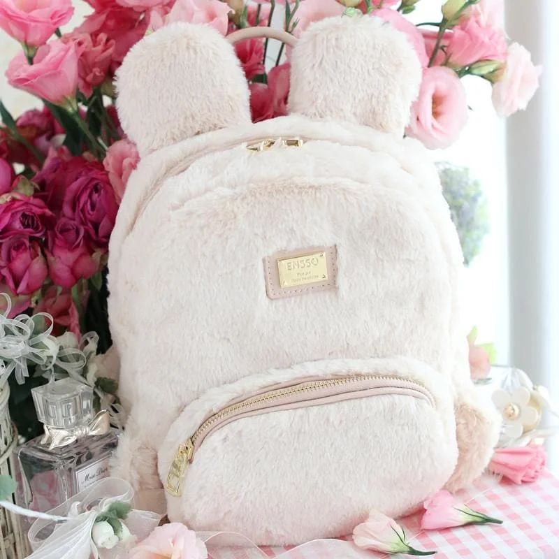 Beige Kawaii Fluffy Bunny Backpack SP179771