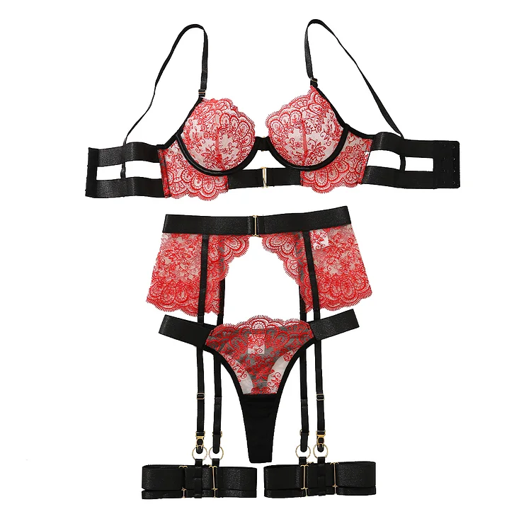 Sexy Lingerie With Eyelash Lace 4 Piece Set