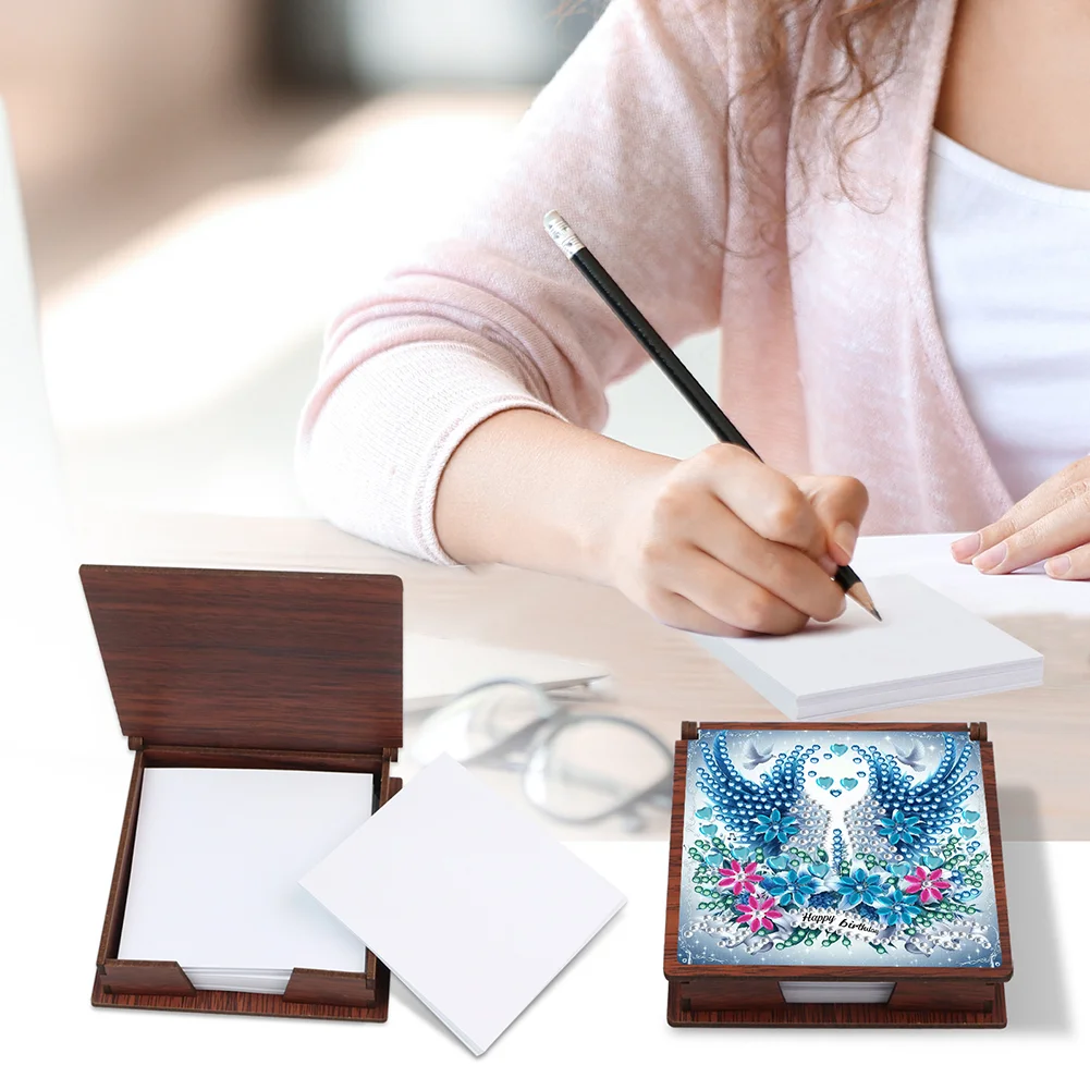Wooden 5D Diamond Painting Kit Note Box DIY Diamond Art Notepad Box (Wings A)