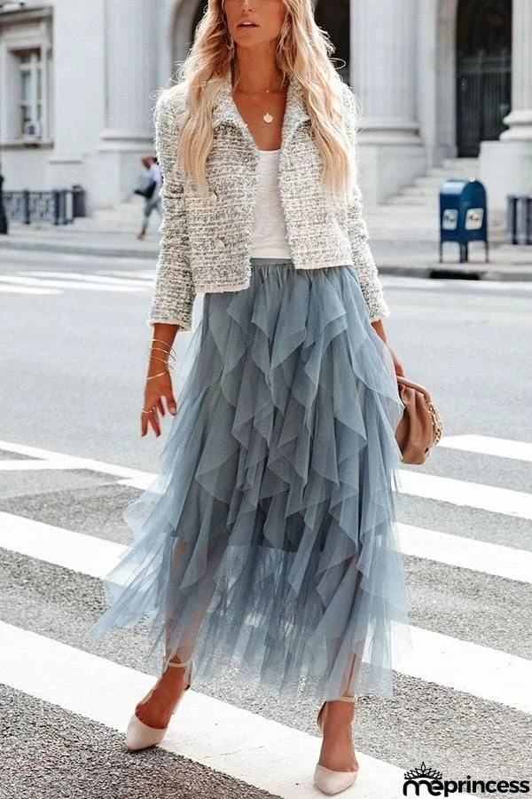 Glitz & Glammer Ruffle Tulle Midi Skirt