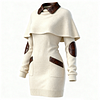 Women's Elegant Beige Knit Cape Dress With Leather Accents by Inlyline