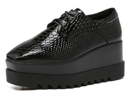 Celebrity Snake british thick bottom bullock shoes patent leather wedges platform espadrilles lace-up creeper square women shoes