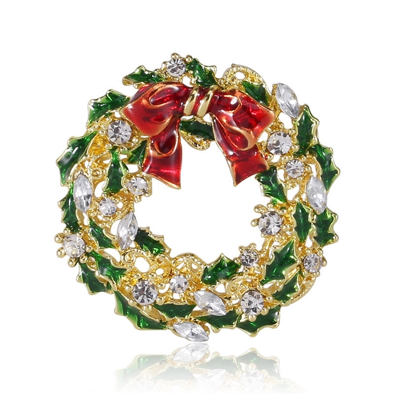 Cute Classic Style Pin Santa Claus Snowflake Elk Alloy Enamel Inlay Rhinestones Unisex Brooches