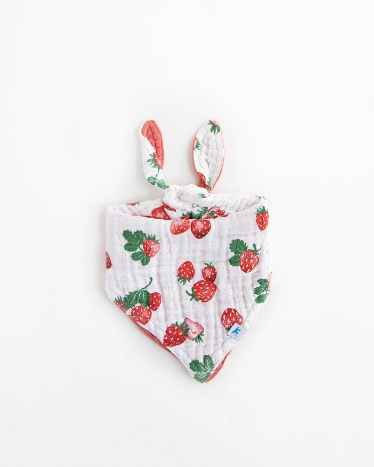 Cotton Muslin Reversible Bandana Bib - Strawberry Patch