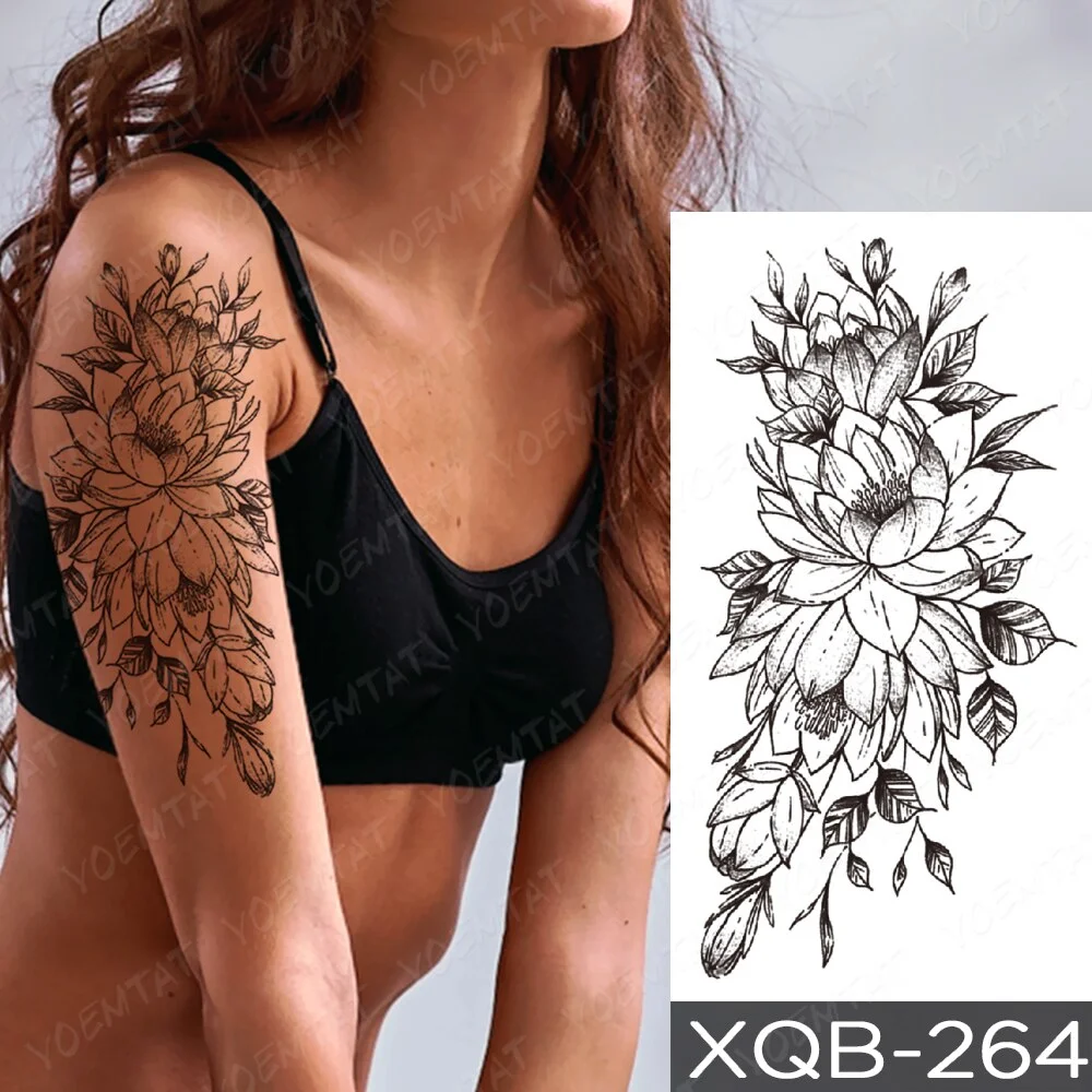 Waterproof Temporary Tattoo Sticker Orchid Flower Tattoos Peony Lotus Lines Painted Rose Body Art Arm Fake Sleeve Tatoo Women