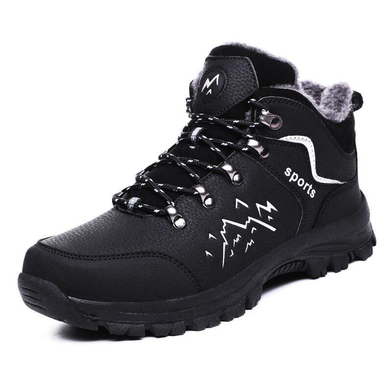 QZHSMY 2021 New Men Boots Water Proof Leather Winter Men Shoes Short Plush Black Snow Boots Platform Outsole Non-slip Shoes