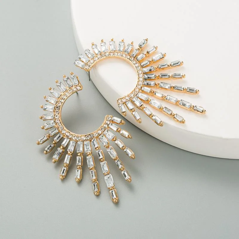 Chic half sun shaped rhinestone earings