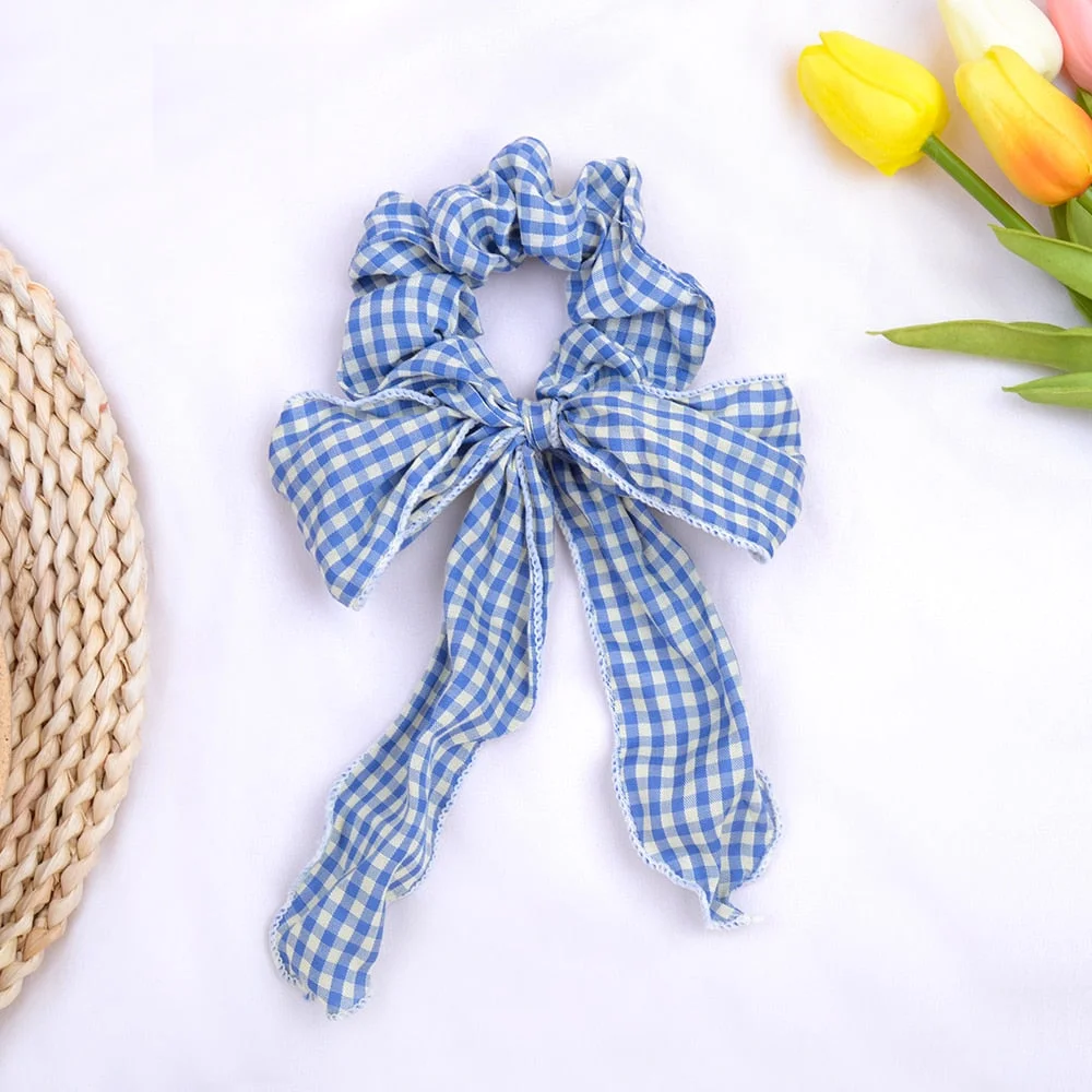 Women Streamers Scrunchies Polka Dot Floral Print Elastic Bow Hair Rope Girls Hair Ties Korean Sweet Hair Accessories Headwear