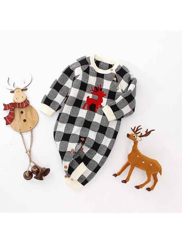 Christmas Romper Newborn Baby Plaid Reindeer Jumpsuit Xmas Outfits-elleschic