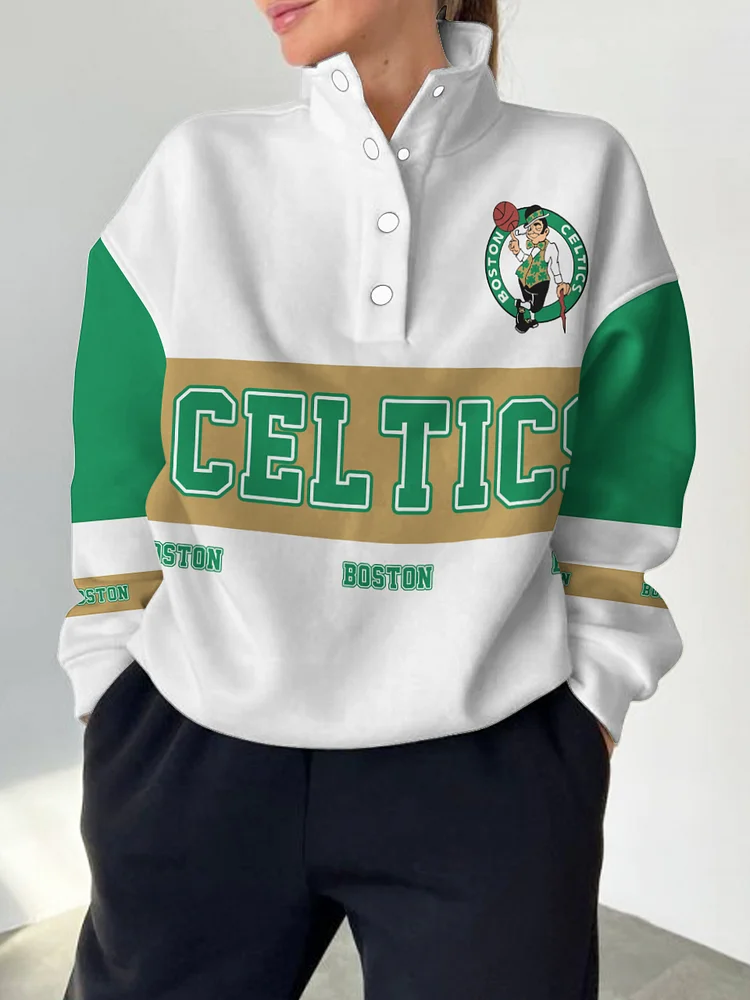 Boston Celtics 2025 New Design Casual Snap Mockneck Pullover