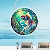 (18.5cm)DIY Acrylic Jigsaw Puzzle Window Hanging with Hanging Chain DIY Stained Glass Decoration Round Window Puzzle Decor for DIY Craft Project (Goldfish)