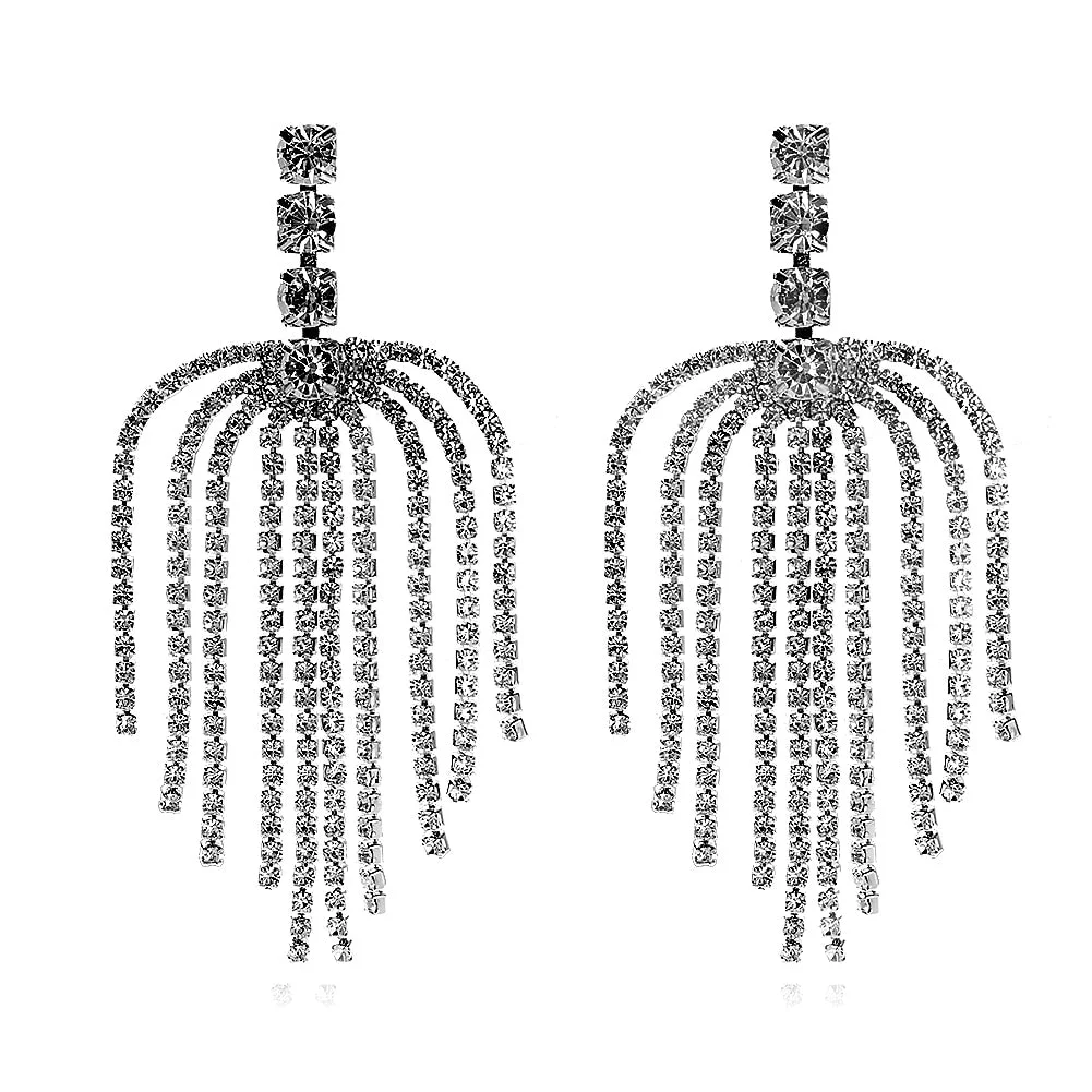 Dvacaman New Shiny Rhinestone Earrings Tassel Drop Earrings For Women Luxury Jewelry Long Dangle Earrings 2022 Party Accessories