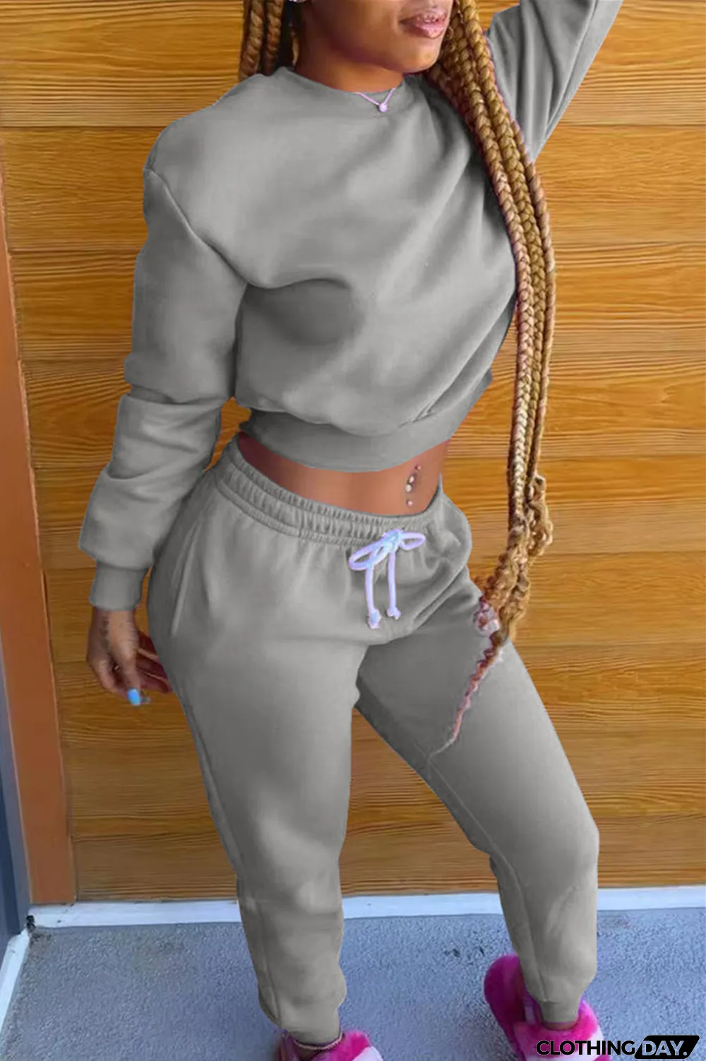 Black Fashion Casual Solid Hot Drill O Neck Long Sleeve Two Pieces