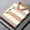 Cotton lapel striped casual polos