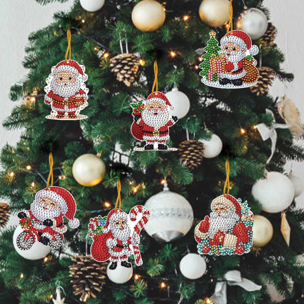 12Pcs Xmas Theme 2D Flat DIY Diamond Christmas Tree Pendant Wall Door Decoration