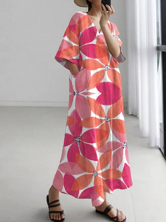 Ladies Botanical Floral Design Casual Loose Dress
