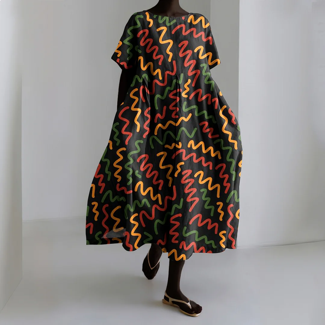 Juneteenth Art Print Short Sleeve Midi Dress