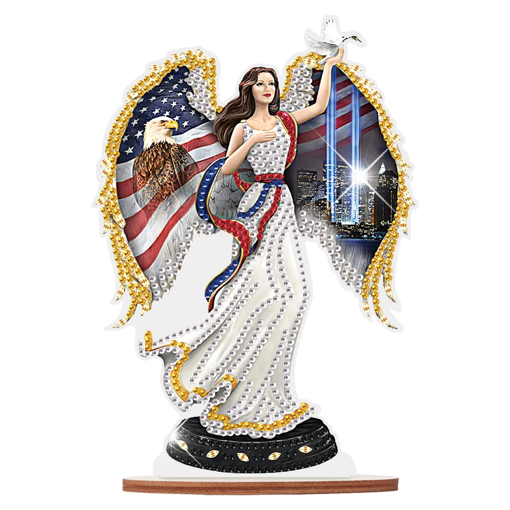 DIY American Flag Angel Special Shape Wooden Diamond Art Bedroom Table Decoration
