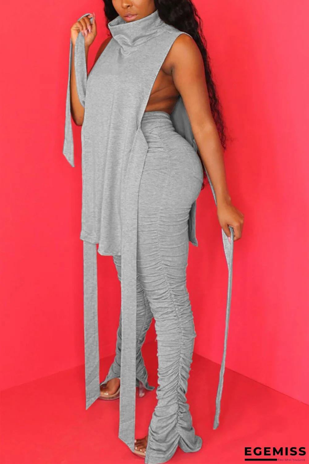 Grey Sexy HOLLOWED OUT pencil Sleeveless Two Pieces | EGEMISS